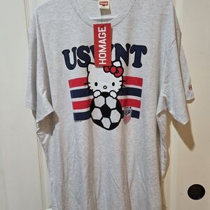 HOMAGE Light Gray Hello Kitty USA Soccer Graphic Tee with Navy & Red Accents